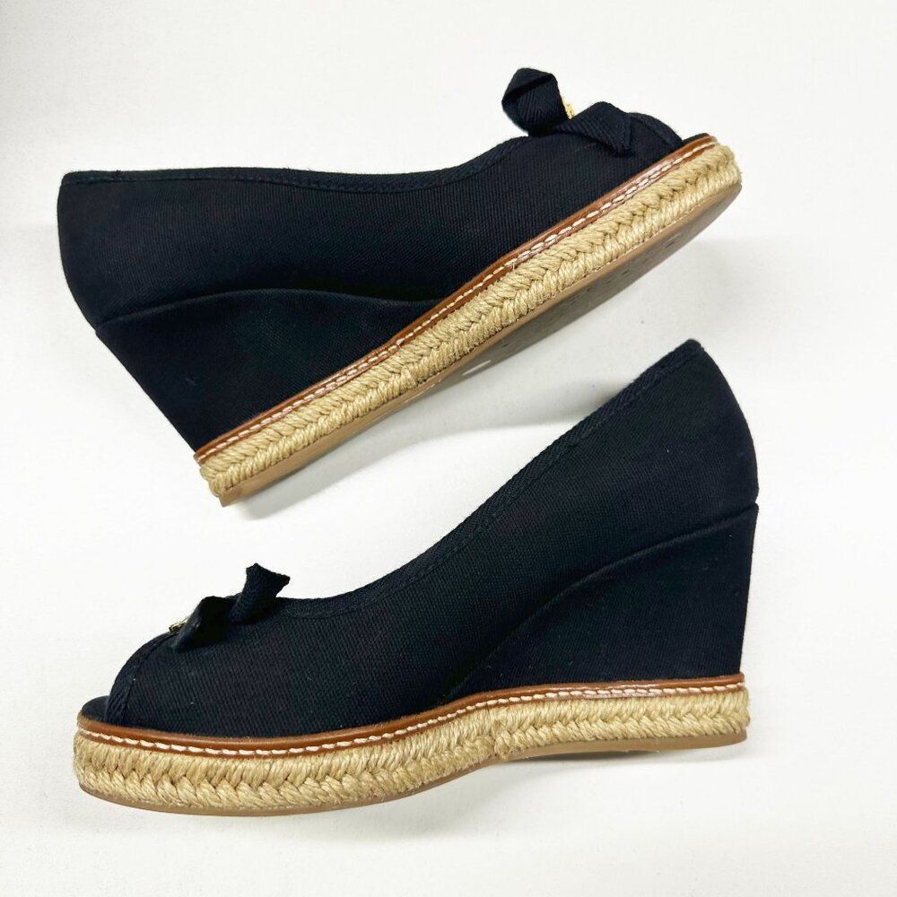 Tory Burch Black Canvas Wedge Espadrilles with Jute Sole - Picture 2 of 11